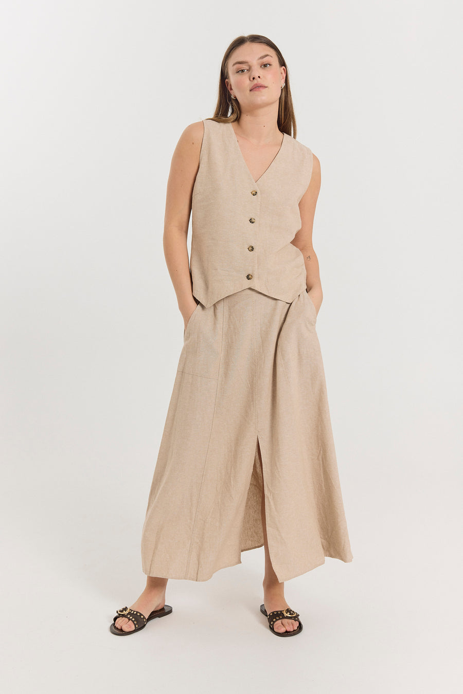 FQLAVA - LINEN SKIRT - BEIGE