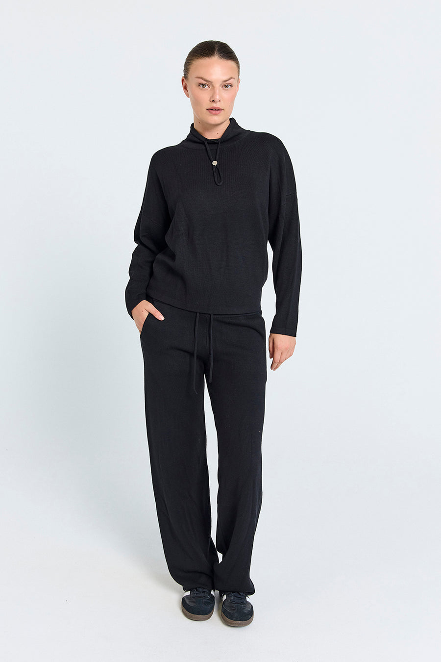 FQANI - PANTS WITH ELASTIC WAISTBAND - BLACK