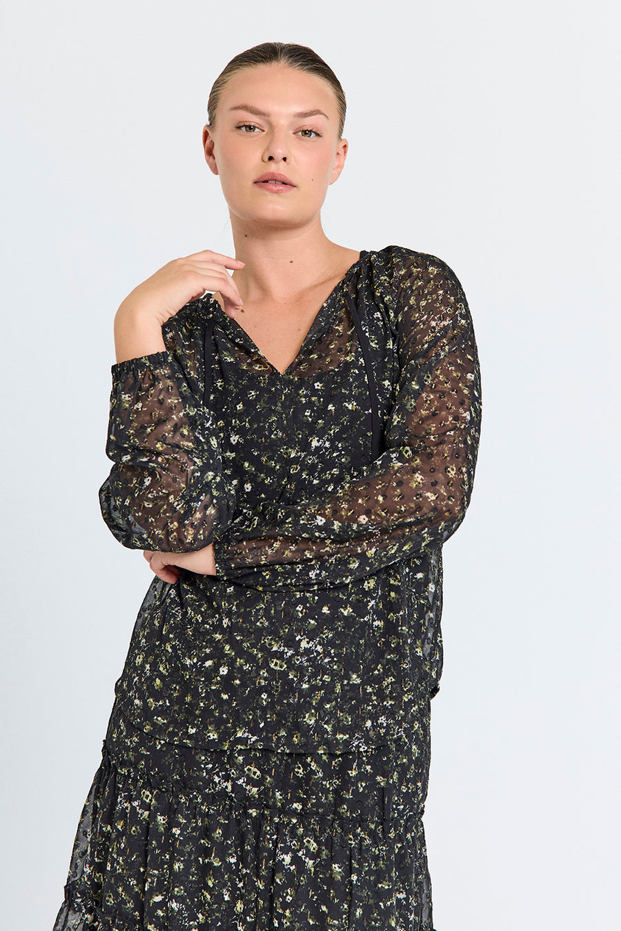 FQSANDA - BLOUSE - BLACK AND GREEN