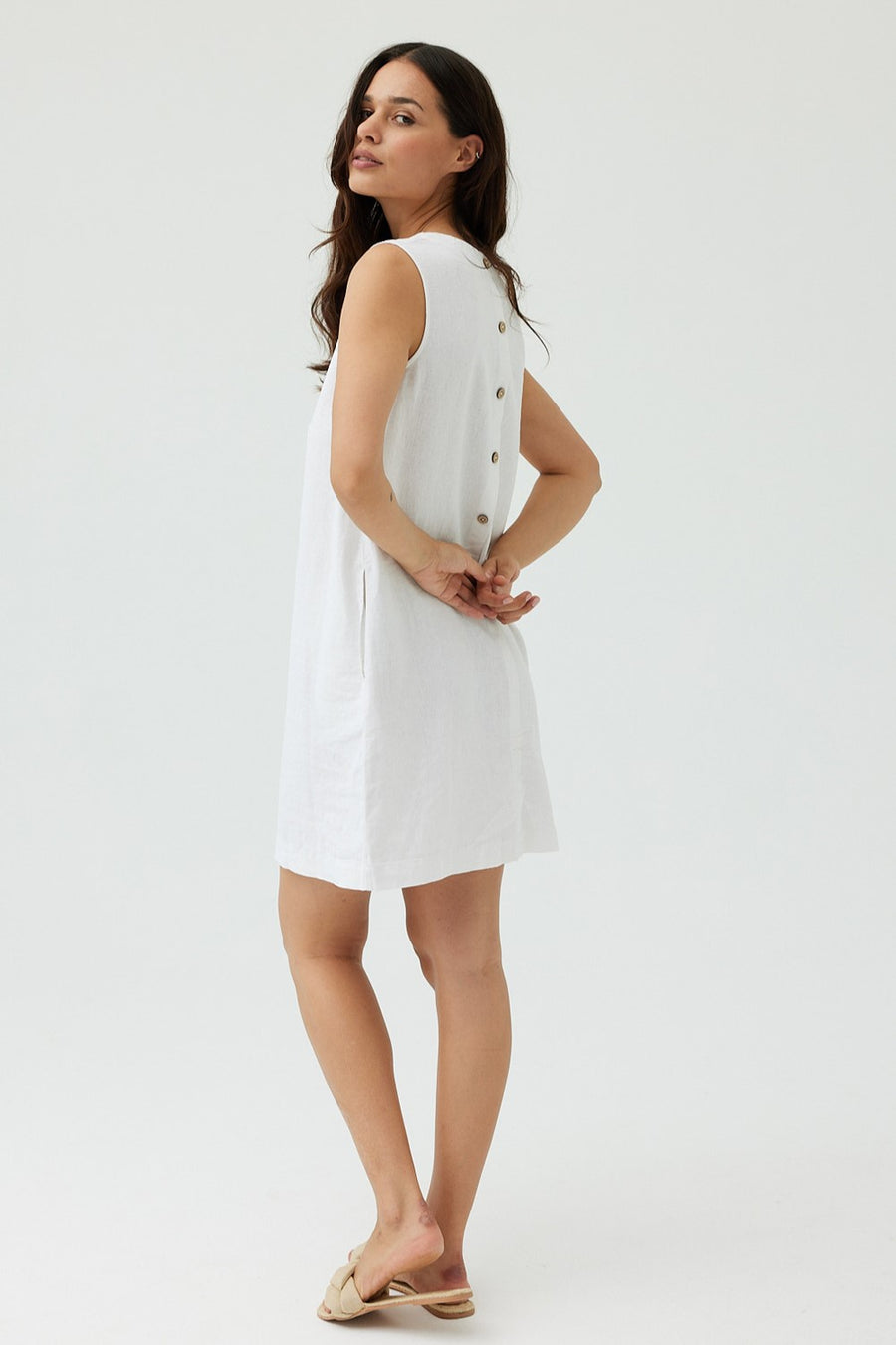 FQLAVA - DRESS WITH LINEN - WHITE