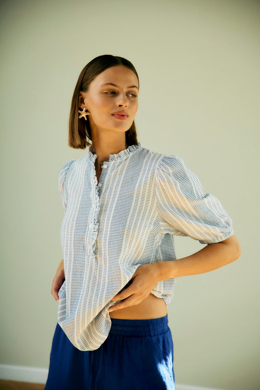 FQNOLLIE - STRIPED BLOUSE - YELLOW AND BLUE