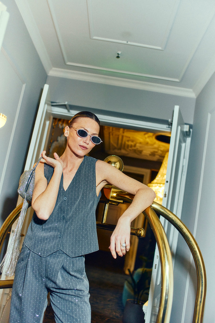 FQWIDY - WAISTCOAT - WHITE AND GREY