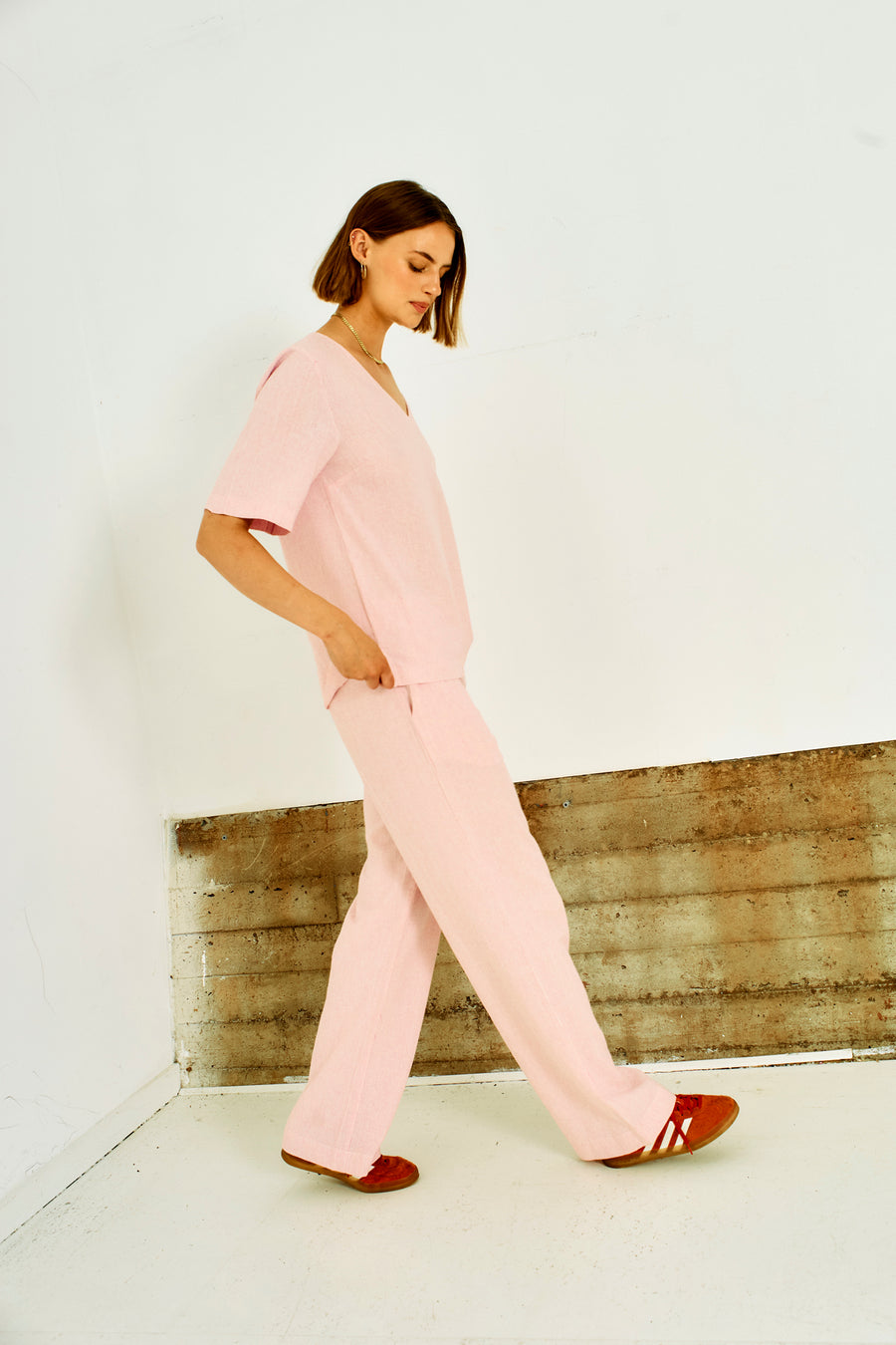 FQLAVA - STRIPED LINEN BLOUSE - WHITE AND ROSE