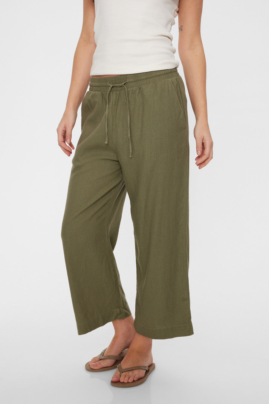 FQLAVA - LINEN ANKLE PANTS - GREEN