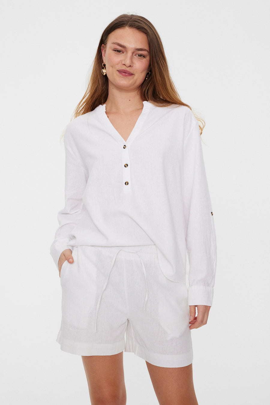 FQLAVA - LINEN SHIRT WITH V-NECK - WHITE