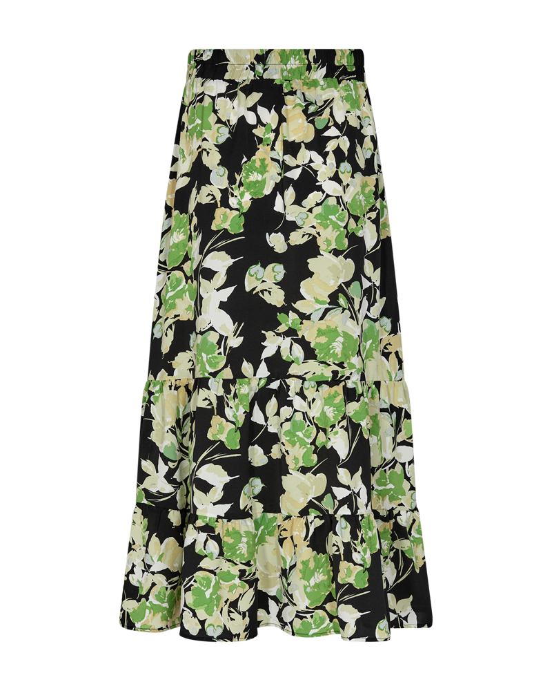 FQMISON - SKIRT WITH FLORAL PRINT - BLACK AND GREEN