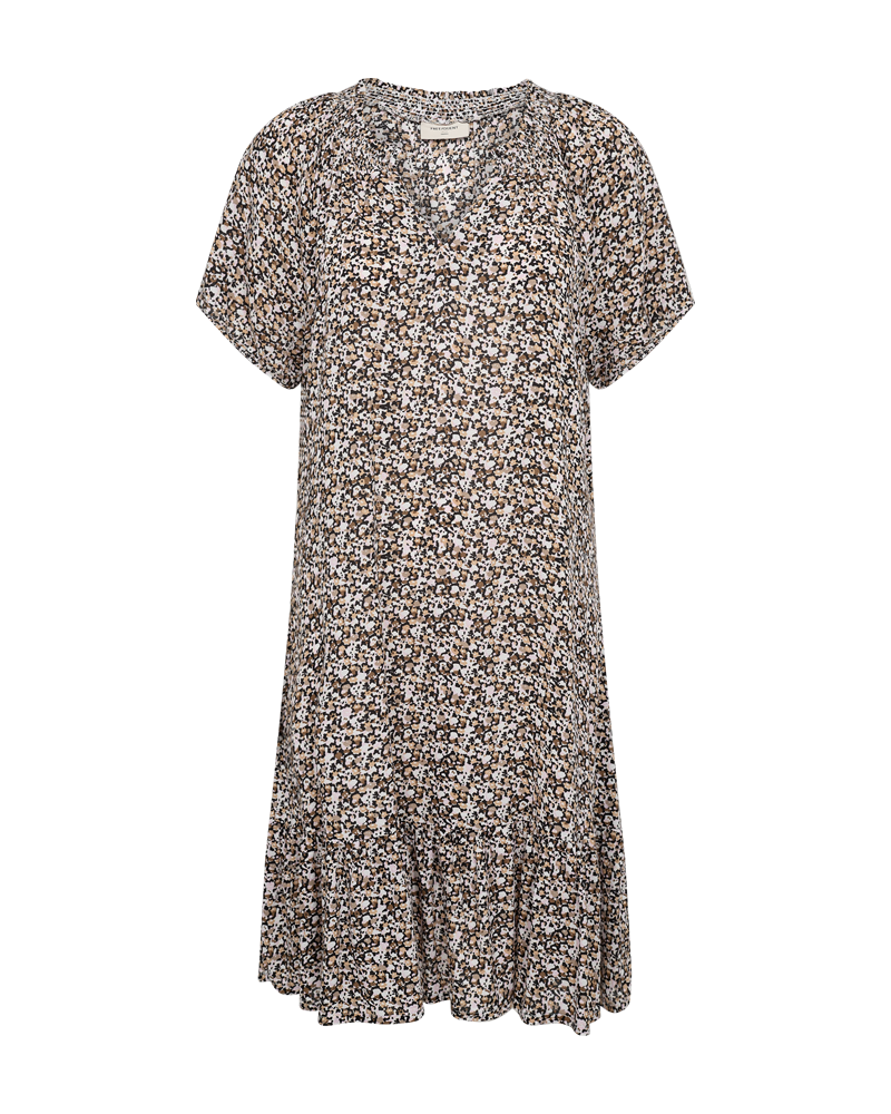 FQADNEY - DRESS WITH FLORAL PRINT - BEIGE AND BROWN