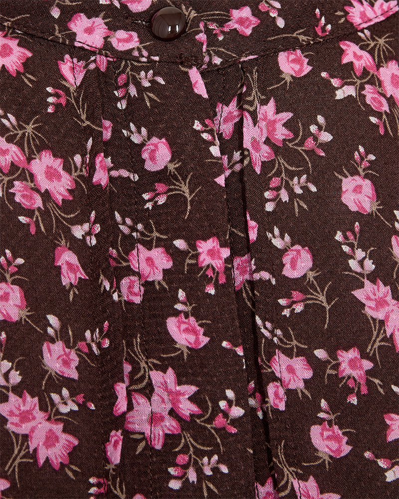 FQADNEY - DRESS WITH FLORAL PRINT - BROWN AND ROSE