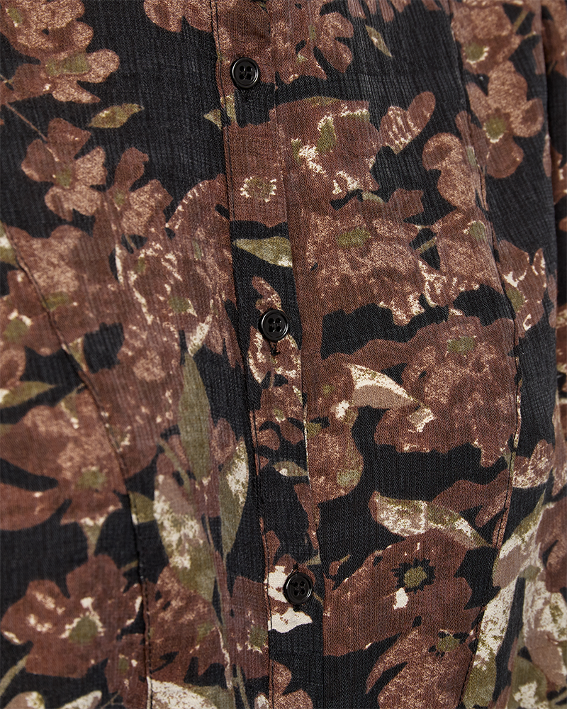 FQTUALIPA - SHIRT WITH FLORAL PRINT - BLACK AND BROWN