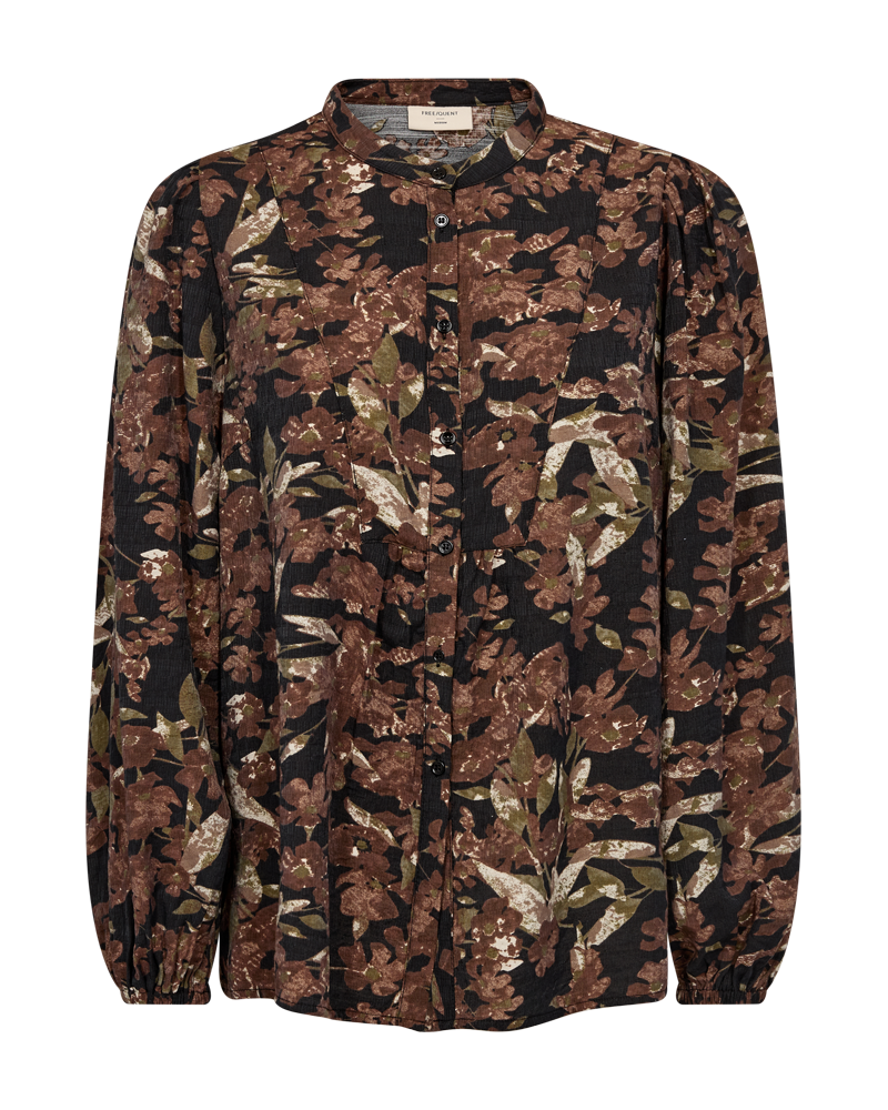 FQTUALIPA - SHIRT WITH FLORAL PRINT - BLACK AND BROWN