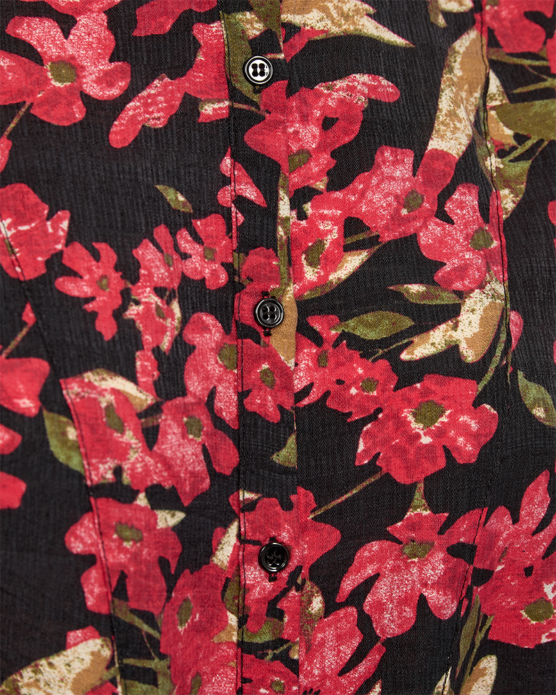 FQTUALIPA - SHIRT WITH FLORAL PRINT - BLACK AND RED