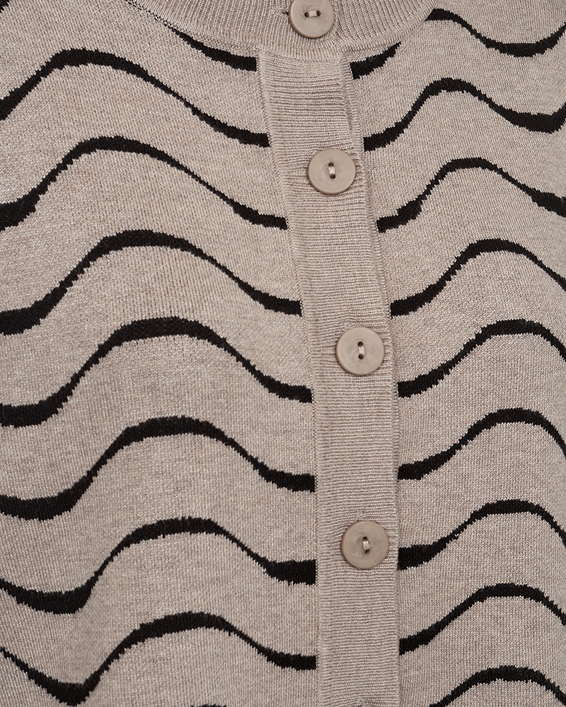 FQANI - CARDIGAN WITH STRIPED PATTERN - BEIGE AND BLACK
