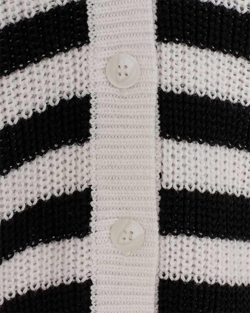 FQIBEN - RIBKNIT CARDIGAN - BLACK AND WHITE