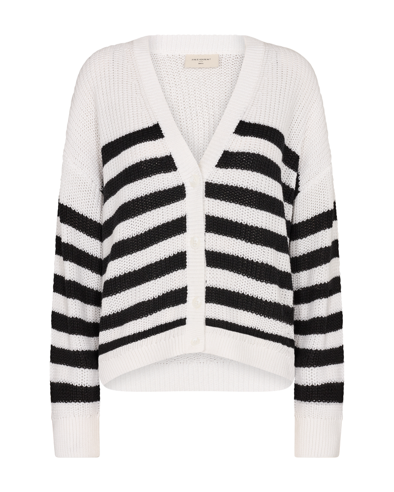 FQIBEN - RIBKNIT CARDIGAN - BLACK AND WHITE