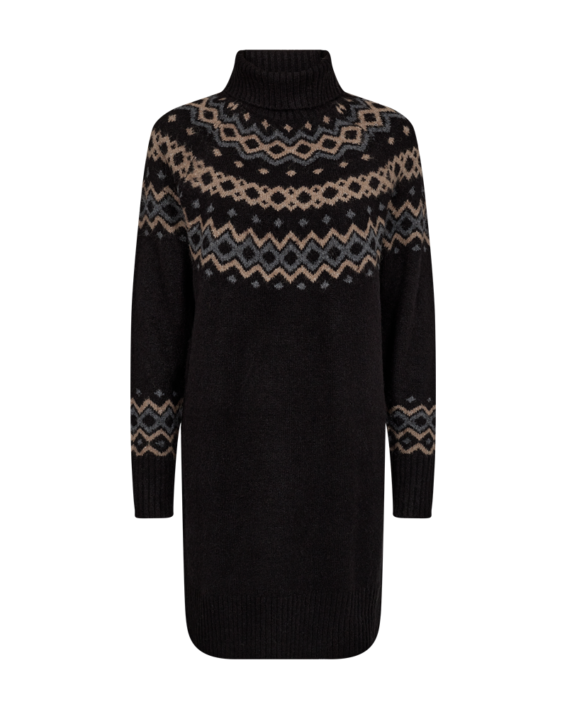 FQMERLA - KNITTED DRESS - BLACK AND BROWN