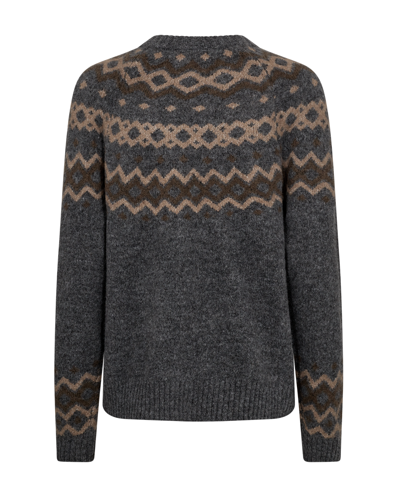 FQMERLA - KNITTED CARDIGAN - BROWN AND GREY
