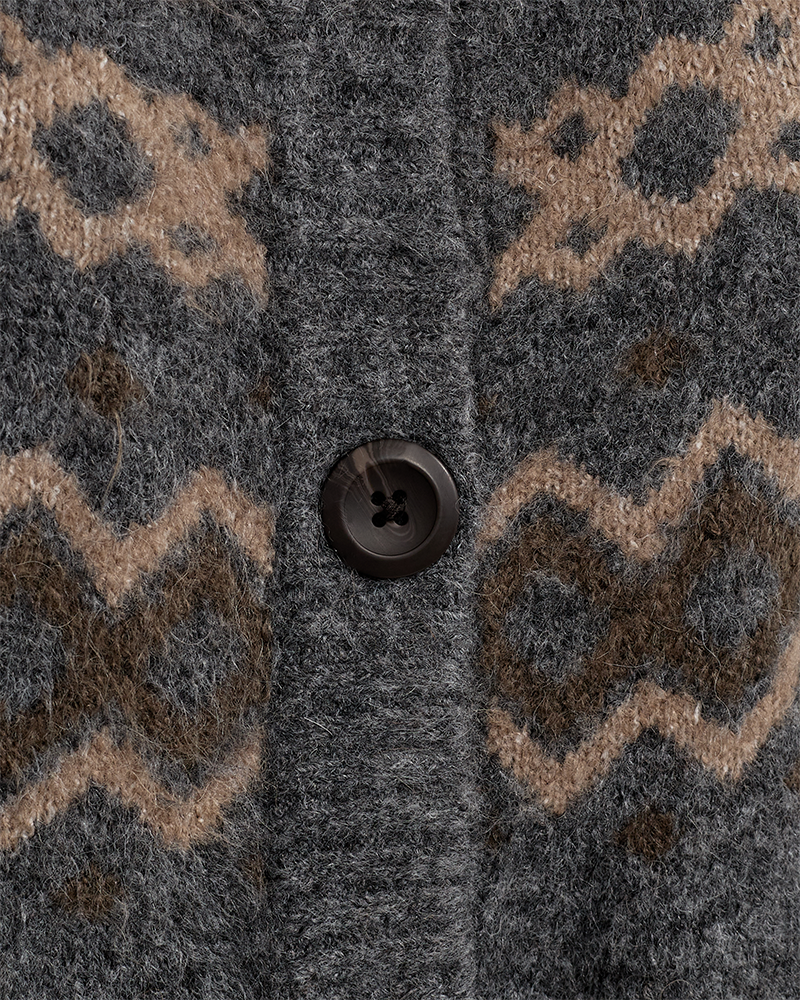 FQMERLA - KNITTED CARDIGAN - BROWN AND GREY