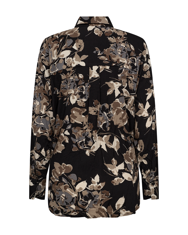 FQMISON - SHIRT WITH FLORAL PRINT - BLACK AND BROWN
