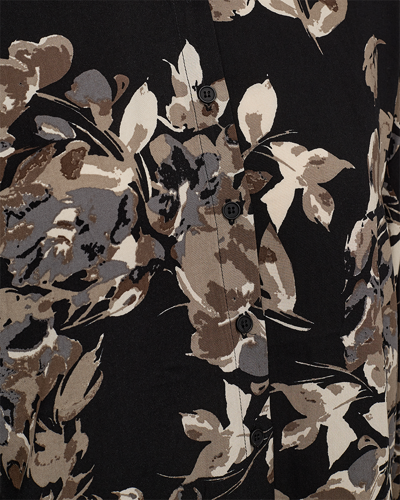 FQMISON - SHIRT WITH FLORAL PRINT - BLACK AND BROWN