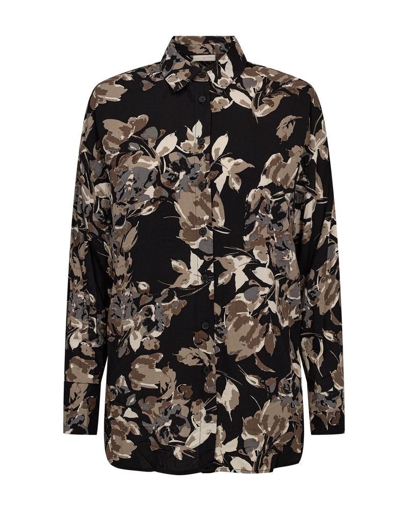 FQMISON - SHIRT WITH FLORAL PRINT - BLACK AND BROWN