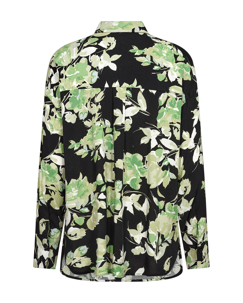 FQMISON - SHIRT WITH FLORAL PRINT - BLACK AND GREEN