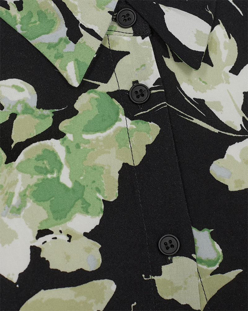 FQMISON - DRESS WITH FLORAL PRINT - BLACK AND GREEN