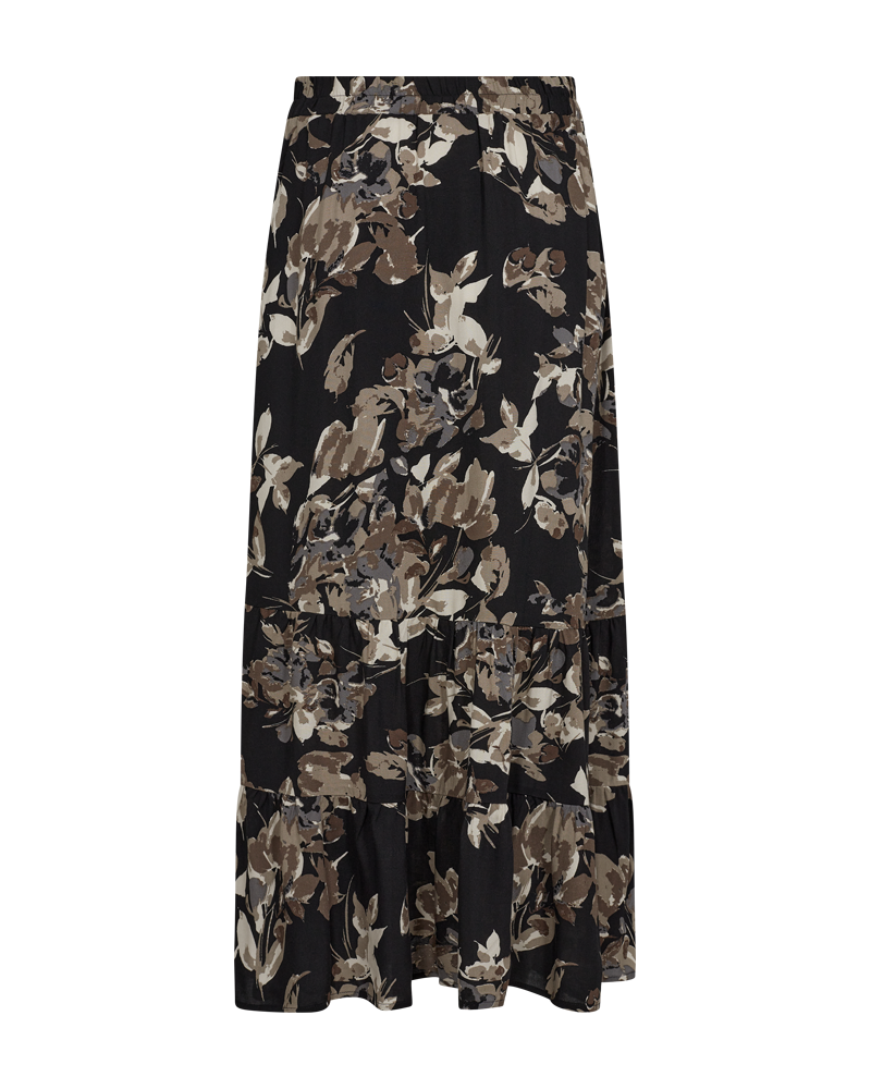 FQMISON - SKIRT WITH FLORAL PRINT - BLACK AND BROWN