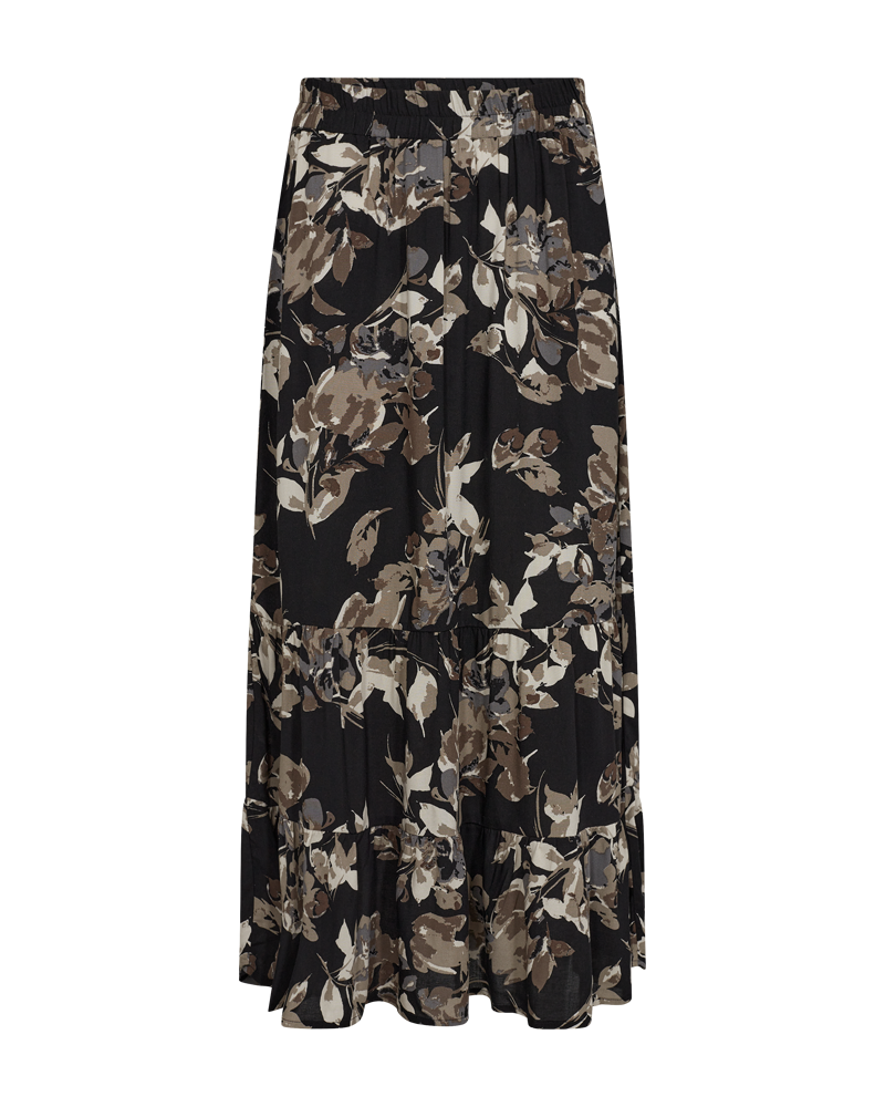 FQMISON - SKIRT WITH FLORAL PRINT - BLACK AND BROWN