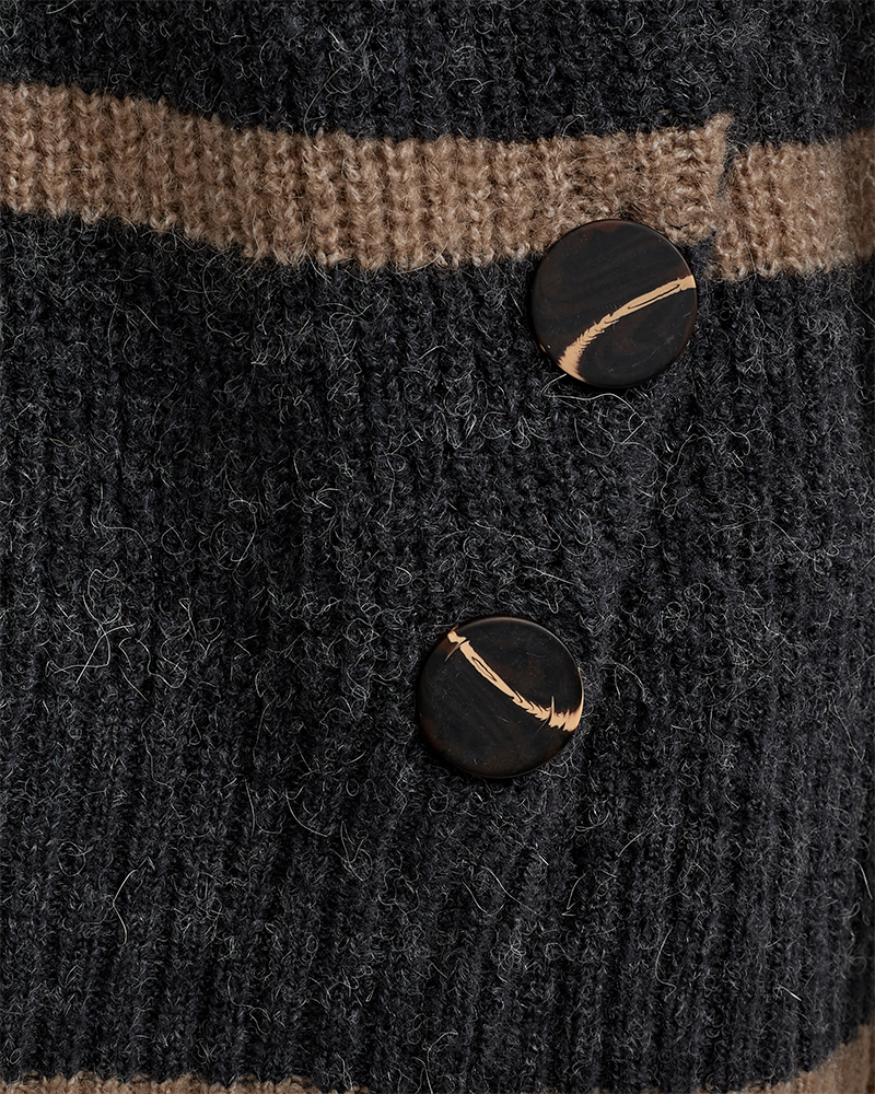 FQSILA - STRIPED KNITTET PULLOVER - BROWN AND GREY