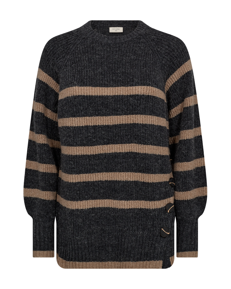 FQSILA - STRIPED KNITTET PULLOVER - BROWN AND GREY