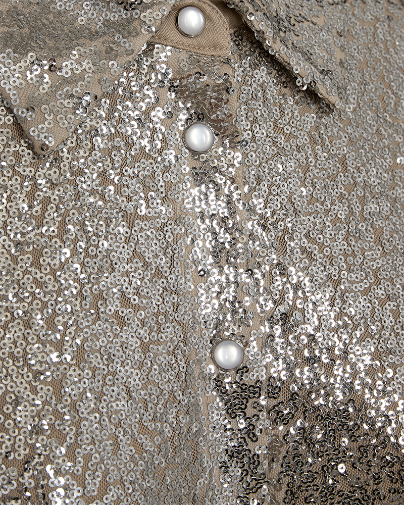 FQBASAL - SHIRT WITH SEQUINS - BEIGE AND GREY