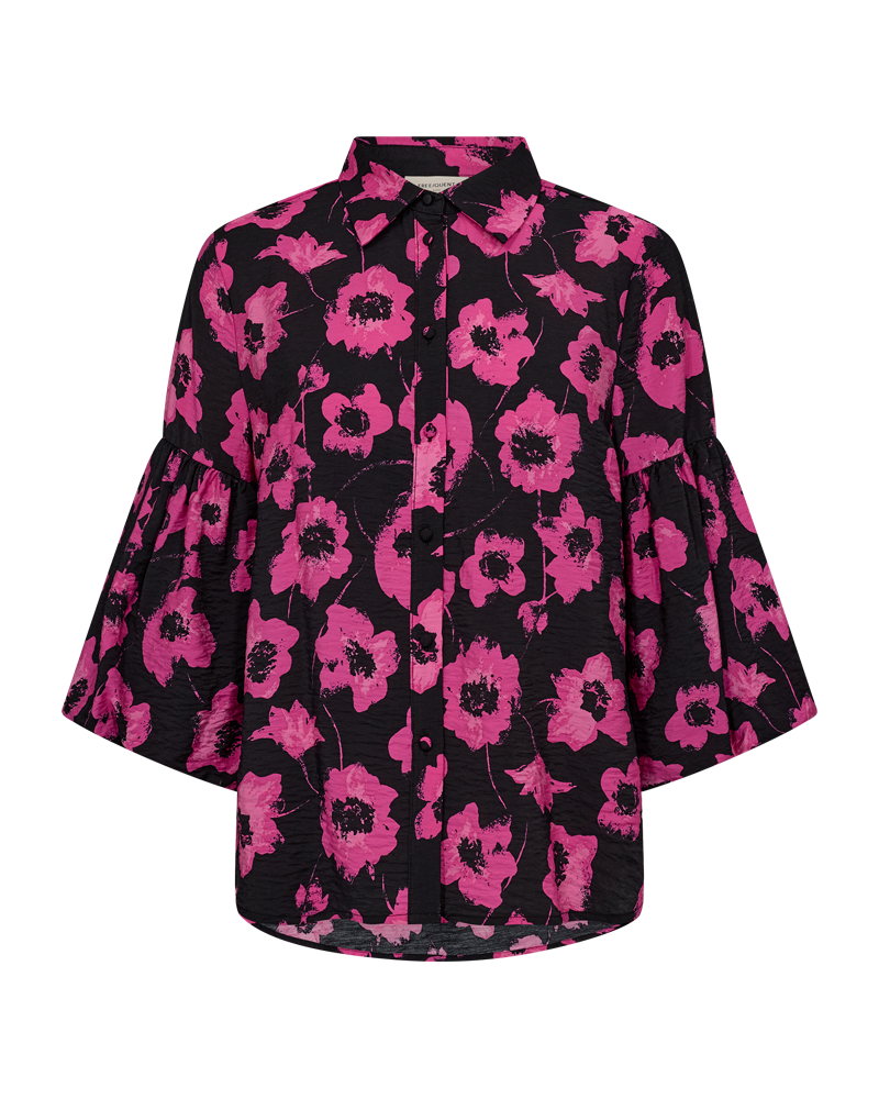 FQFLUSS -SHIRT WITH FLORAL PRINT - BLACK AND ROSE