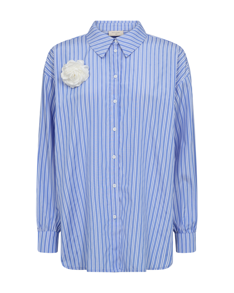 FQSHAKY - SHIRT WITH FLOWER BROOCH - BLUE AND WHITE