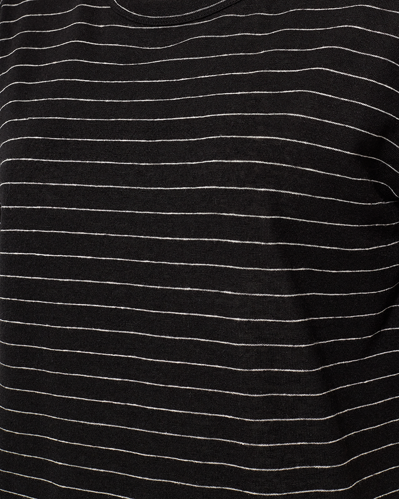 FQHILLE - STRIPED LINEN BLEND T-SHIRT - BLACK AND WHITE