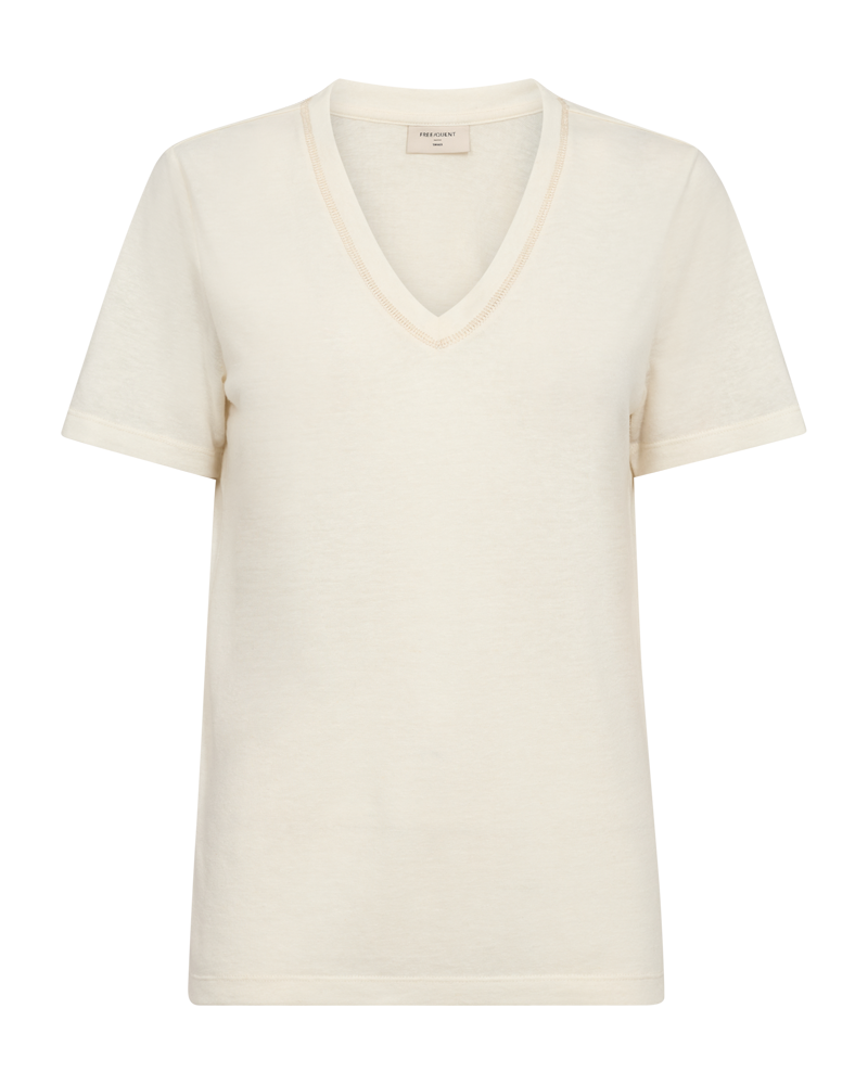 FQHILLE - LINEN BLEND T-SHIRT WITH V-NECK - WHITE