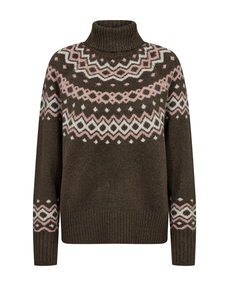 FQMERLA - KNITTED TURTLENECK - BROWN AND ROSE