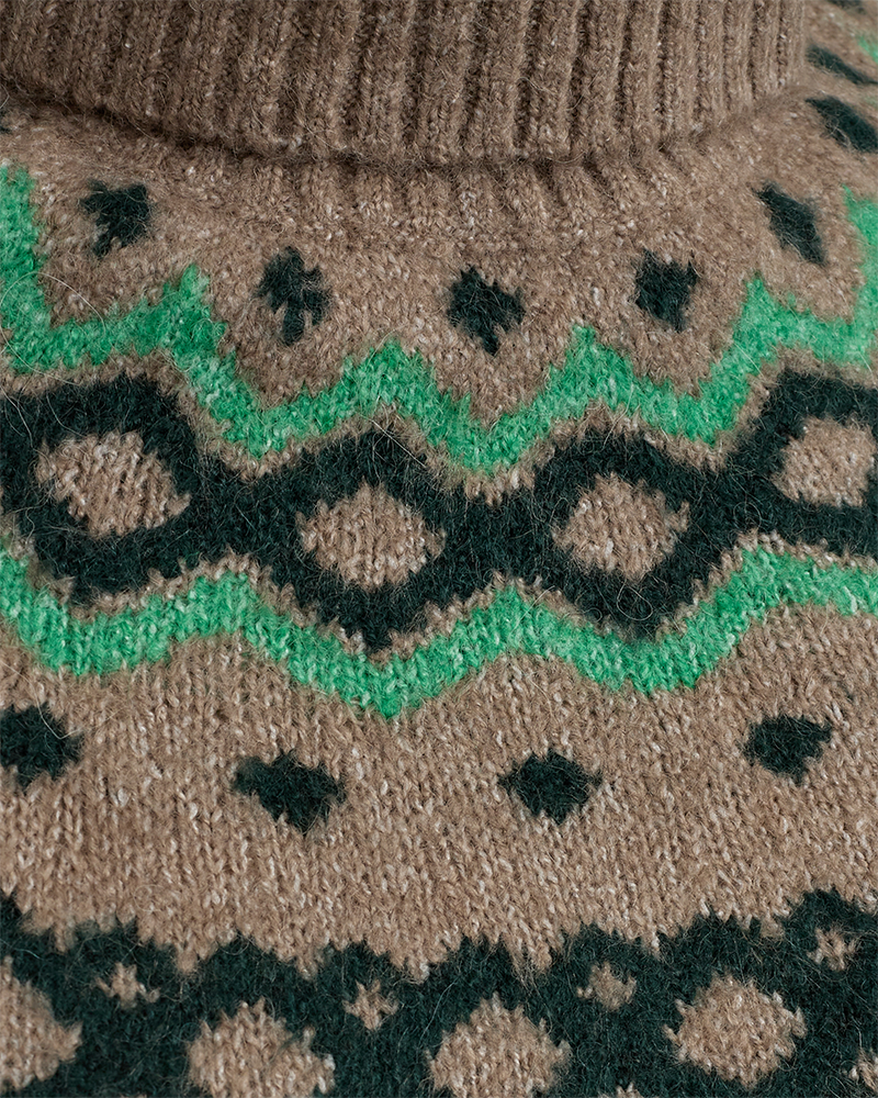 FQMERLA - KNITTED TURTLENECK - GREEN AND BROWN