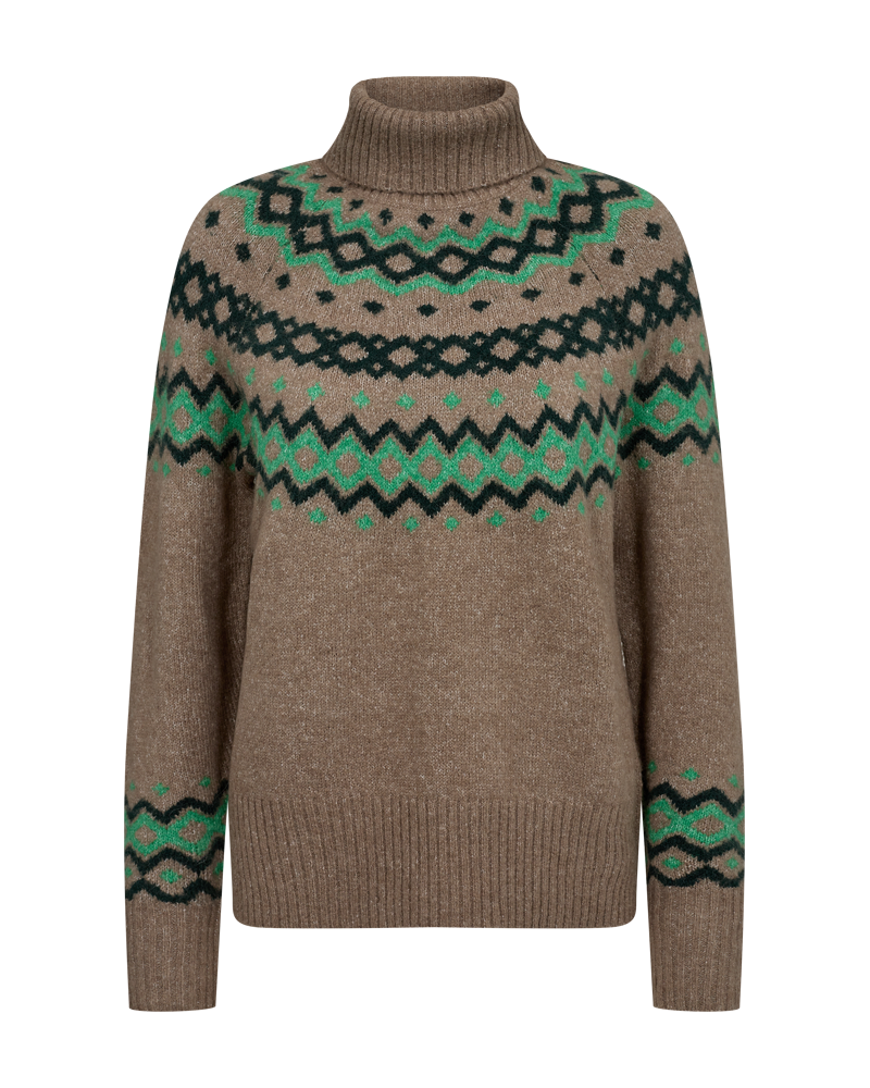 FQMERLA - KNITTED TURTLENECK - GREEN AND BROWN