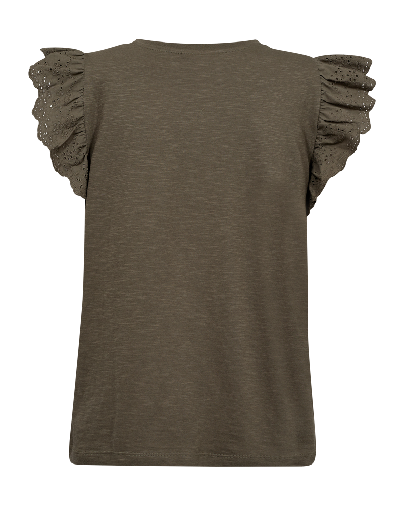 FQAZING - T-SHIRT WITH RUFFLE SLEEVES - GREEN