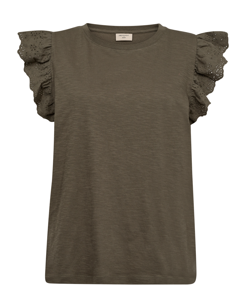 FQAZING - T-SHIRT WITH RUFFLE SLEEVES - GREEN