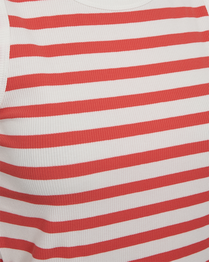 FQEFFY - RIB-KNITTET TOP WITH STRIPES - WHITE AND ORANGE