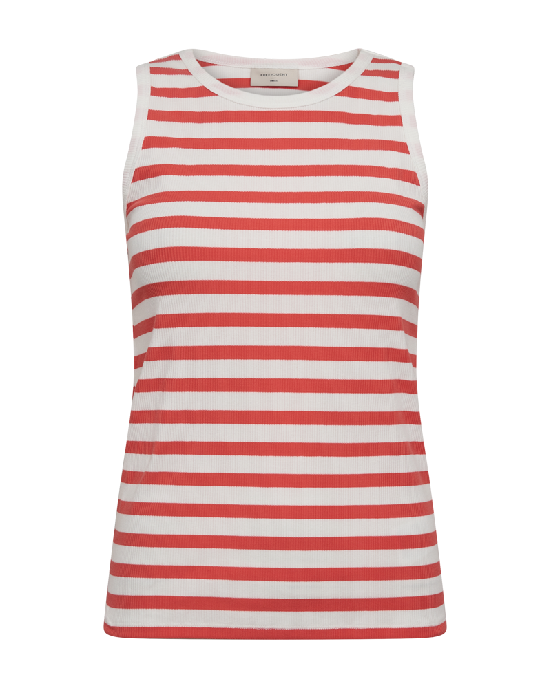 FQEFFY - RIB-KNITTET TOP WITH STRIPES - WHITE AND ORANGE