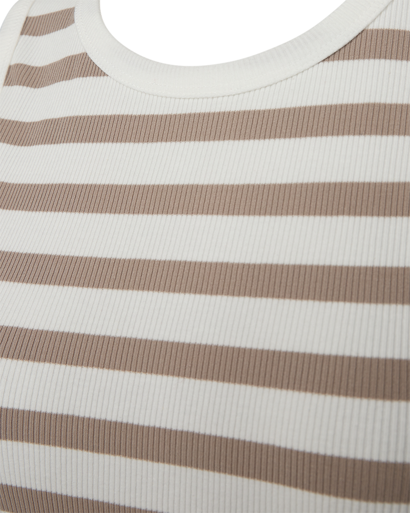 FQEFFY - STRIPED TOP - WHITE AND BROWN