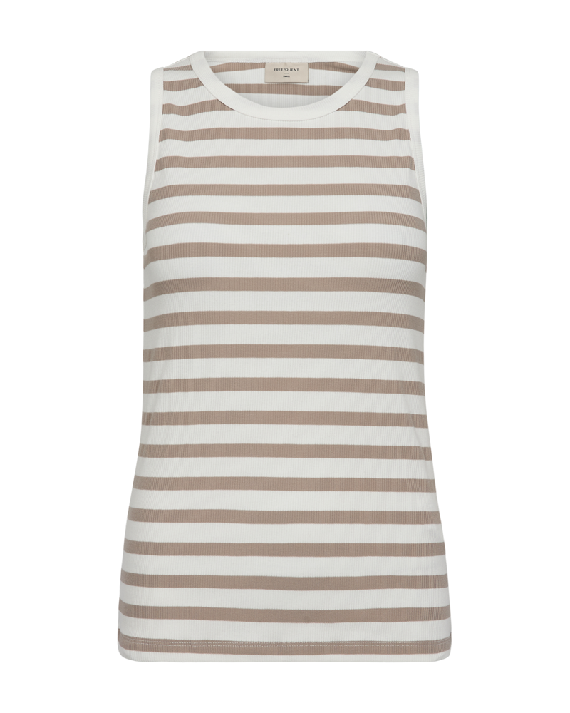 FQEFFY - STRIPED TOP - WHITE AND BROWN
