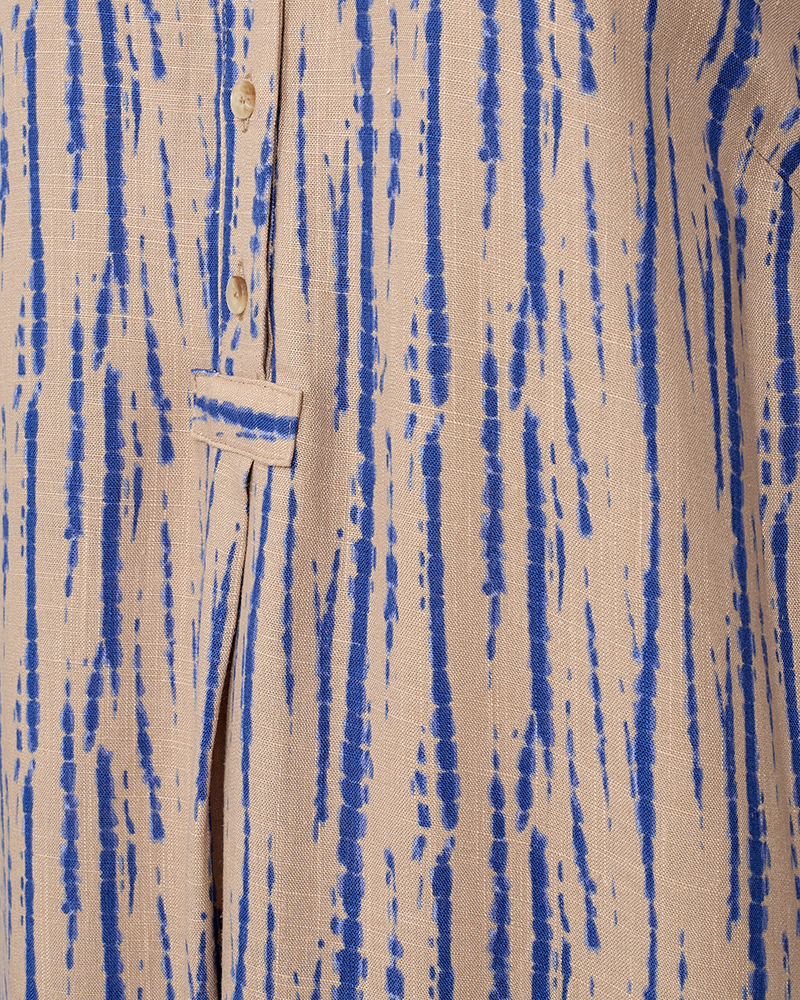 FQLARIN - LINEN BLEN DRESS - BEIGE AND BLUE