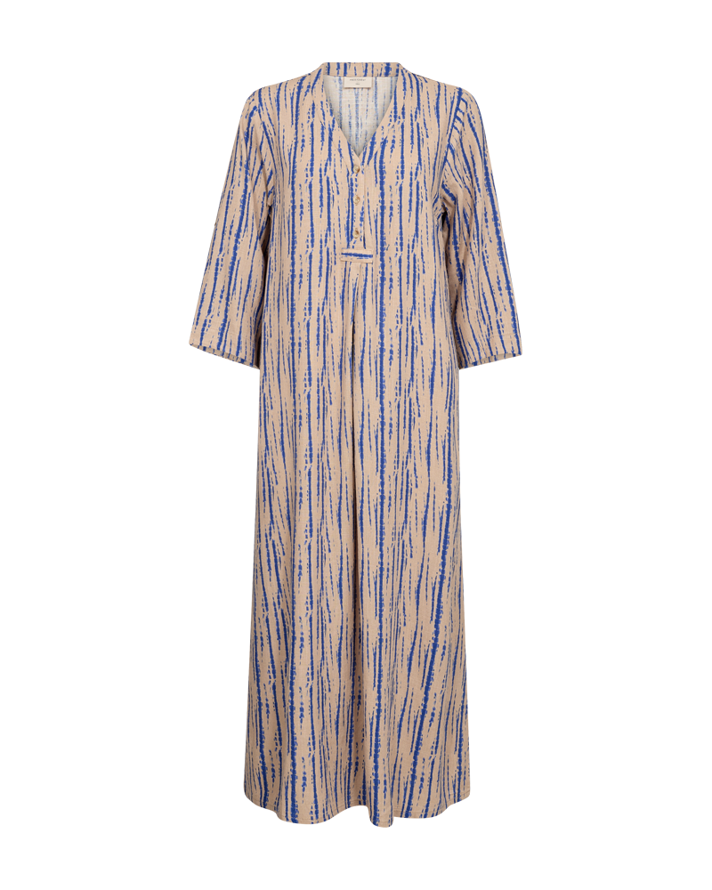 FQLARIN - LINEN BLEN DRESS - BEIGE AND BLUE
