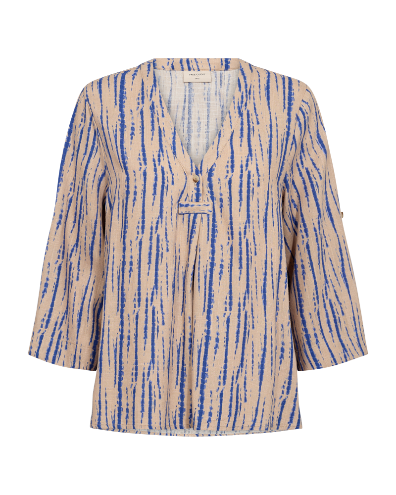 FQLARIN - LINEN BLEND BLOUSE - BEIGE AND BLUE
