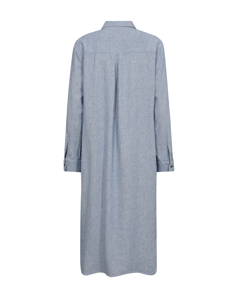 FQLAVA - STRIPED LINEN DRESS - WHITE AND BLUE
