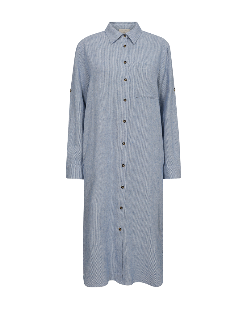 FQLAVA - STRIPED LINEN DRESS - WHITE AND BLUE