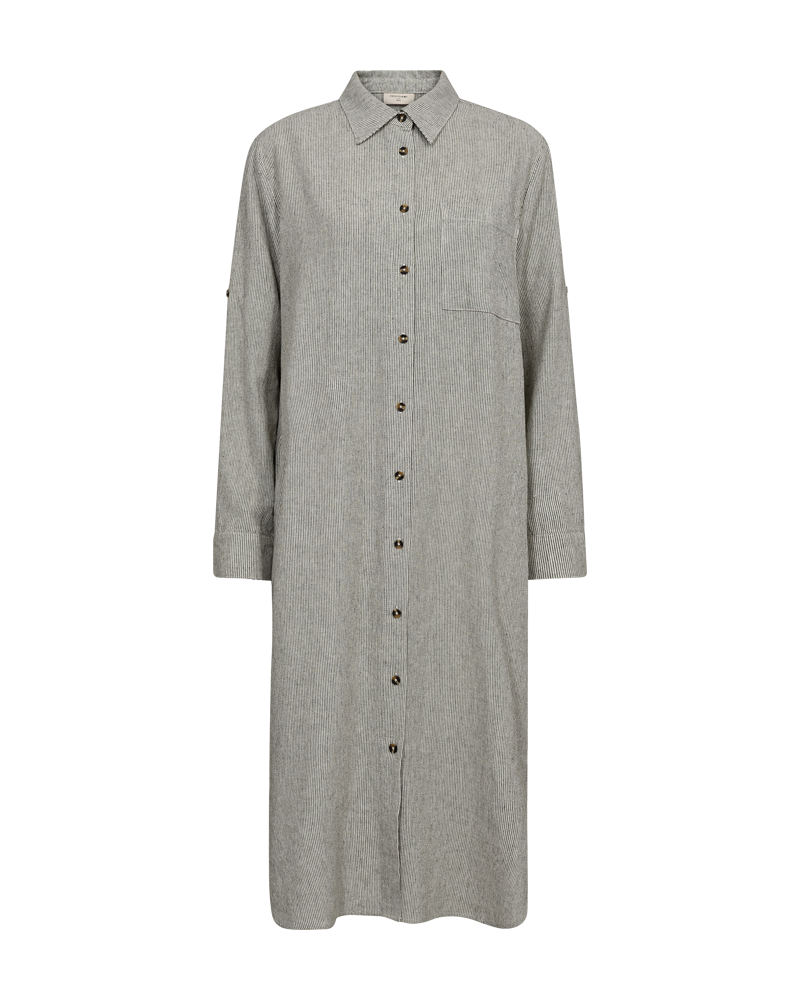 FQLAVA - STRIPED LINEN DRESS - GREEN AND WHITE